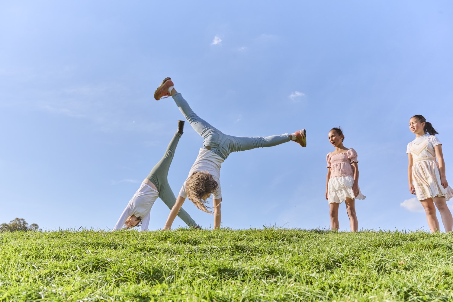 children doing cartwheels